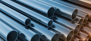 Copper pipes on warehouse. 3d illustration